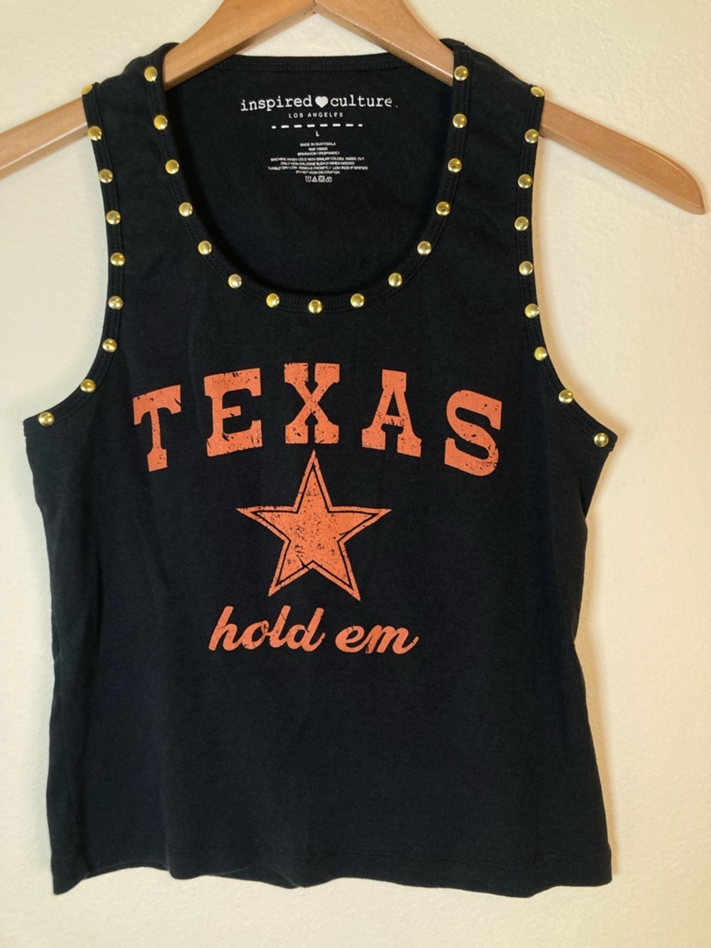 Inspired Culture Texas Hold Em Tank Top L Studded Graphic Western Festival